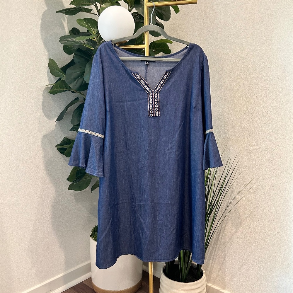 Chambray dress with bell sleeves